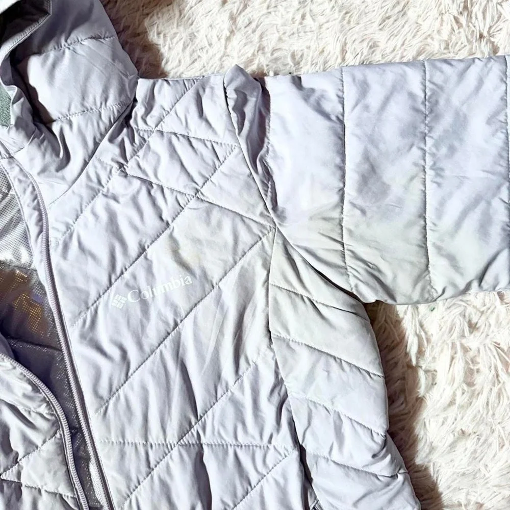 Columbia Pastel Quilted Heavenly Long Hooded Coat Womens L Preppy Gorpcore